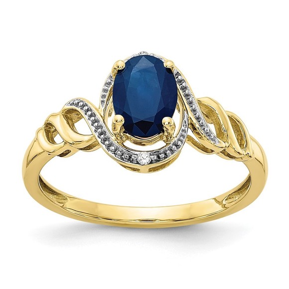 10k Yellow Gold Sapphire September Birthstone and Diamond Ring, Size